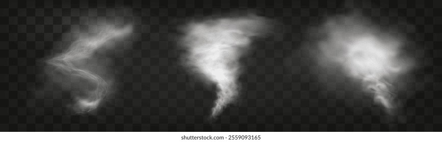 Realistic smoke, vape, fog, smog. Illustration of smoke on a transparent background.