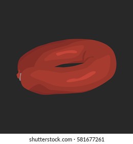 Realistic smoked sausage ring color flat icon. For web and mobile design