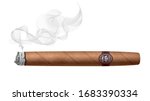 Realistic smoking cigar isolated on white background. RGB. Global colors