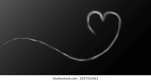 Realistic smoky fluffy heart shaped cloud on transparent background. Romantic smoky white translucent cloud in the shape of a heart. Vector illustration for your graphic design.	