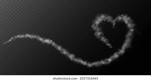 Realistic smoky fluffy heart shaped cloud on transparent background. Romantic smoky white translucent cloud in the shape of a heart. Vector illustration for your graphic design.	