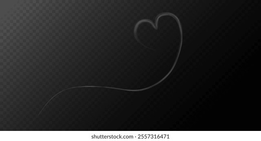 Realistic smoky fluffy heart shaped cloud on transparent background. Romantic smoky white translucent cloud in the shape of a heart. Vector illustration for your graphic design.	