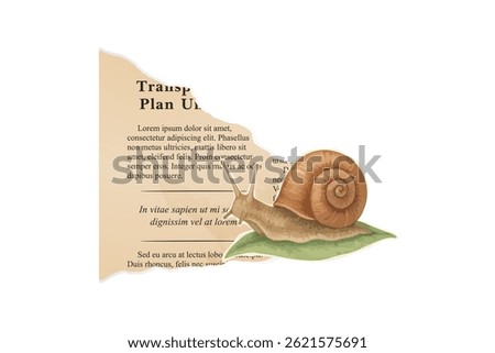 Realistic snail crawling on torn paper sheet element