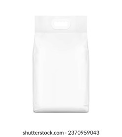 Realistic snap seal plastic shopping bag with handles mockup. Front view. Vector illustration isolated on white background. Ready for your design. Suite for the presentation of your product.