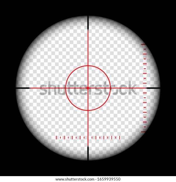 リアリスティックな狙撃スコープのクロスヘアカーソルビュー 狙撃者の視力と測定マーク 透明な背景にスナイパースコープ テンプレート ライフルの光学的な光景 のベクター画像素材 ロイヤリティフリー