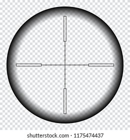 Realistic sniper sight with measurement marks. Sniper scope template isolated on transparent background. Sniper scope crosshairs view. Realistic optical sight.