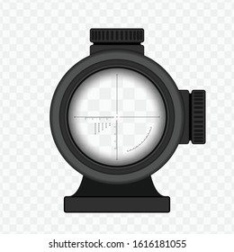 Realistic sniper sight with measurement marks. Sniper scope template isolated on transparent background. View through a rifle scope. Vector illustration. EPS 10.