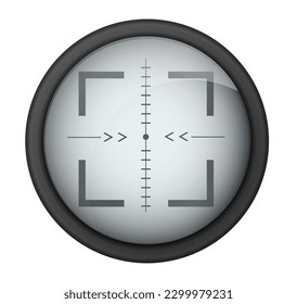 Realistische Scharfsichtigkeit. Sniperbereich mit Vorlage für Messmarken. Sniper scope crosshairs Ansicht. Realistisches, optisches Vektorbild.