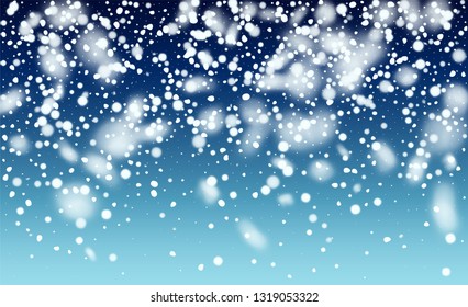 Realistic Snow Background. Holiday Illustration for Happy New Year Card. Glitter Snowflakes Background. Fantasy  Snowstorm Illustration Design.