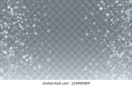 Realistic Snow Background. Illustration for Winter Holiday Greetings. Glitter Snowflakes Background. Fantasy  Snowstorm Illustration Design.