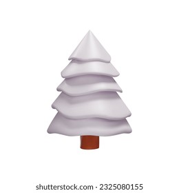 Realistic snow Christmas tree. 3D render spruce is decoration element for winter seasons. Clay, plastic plant for park. Vector illustration like decoration symbol for festival.