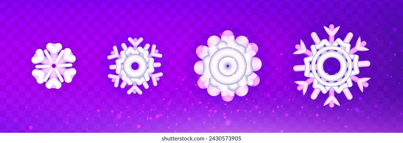 Realistic snow collection. 3d set snowflakes. Realistic 3d symbol design. Vector illustration. Eps 10