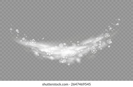 Efeito de neve realista com flocos isolados em png transparente. Tempestade de neve de inverno com luz bokeh e atmosfera de fantasia. Decoração de férias para Natal, cartões de felicitações e sobreposições.