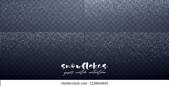 Realistic Snow Fall, Vector Snowflake Background, Isolated. Merry Christmas And Happy New Year Snow Decoration, Snowfall Overlay, Storm Effect, Winter Pattern.