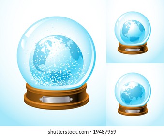 Realistic Snow Globe With Earth Inside ( Europe And North And South America Sides Are Included) 
See Also Images ID 19487962, 19487965