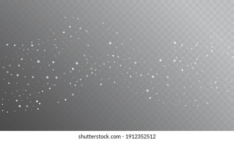 Realistic Snow, Gray Winter. Advertising Frame, New Year, Christmas Weather. Winter Holidays Storm Background. Falling Snowflakes, Night Sky. Elegant Scatter, Grunge White Glitter. Cold Realistic Snow