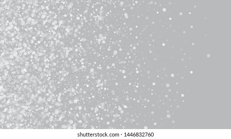 Realistic Snow, Gray Winter. Falling Snowflakes, Night Sky. Advertising Frame, New Year, Christmas Weather. Winter Holidays Storm Background. Elegant Scatter, Grunge White Glitter. Cold Realistic Snow