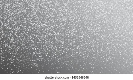 Realistic Snow, Gray Winter. Falling Snowflakes, Night Sky. Winter Holidays Storm Background. Advertising Frame, New Year, Christmas Weather. Elegant Scatter, Grunge White Glitter. Cold Realistic Snow