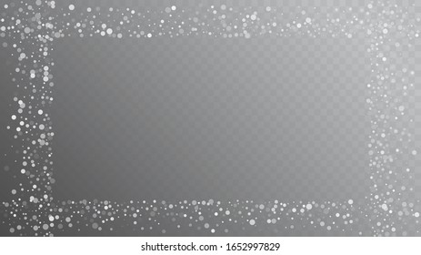 Realistic Snow, Gray Winter. Falling Snowflakes, Night Sky. Winter Holidays Storm Background. Advertising Frame, New Year, Christmas Weather. Elegant Scatter, Grunge White Glitter. Cold Realistic Snow