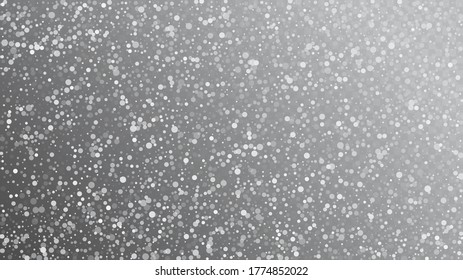 Realistic Snow, Gray Winter. Winter Holidays Storm Background. Advertising Frame, New Year, Christmas Weather. Falling Snowflakes, Night Sky. Elegant Scatter, Grunge White Glitter. Cold Realistic Snow