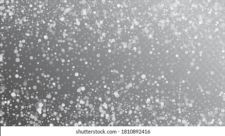 Realistic Snow, Gray Winter. Winter Holidays Storm Background. Falling Snowflakes, Night Sky. Advertising Frame, New Year, Christmas Weather. Elegant Scatter, Grunge White Glitter. Cold Realistic Snow