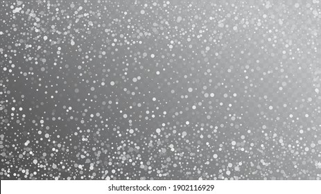 Realistic Snow, Gray Winter. Winter Holidays Storm Background. Falling Snowflakes, Night Sky. Advertising Frame, New Year, Christmas Weather. Elegant Scatter, Grunge White Glitter. Cold Realistic Snow