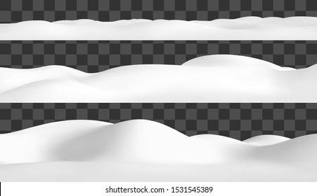 Realistic snow hills landscape. Vector snowdrift illustration. Winter background