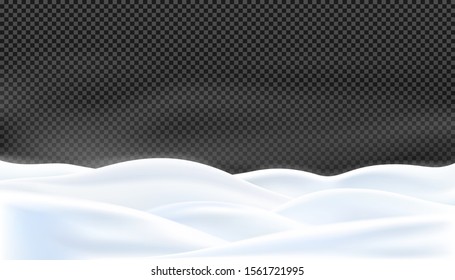 Realistic snow hills a winter landscape isolated on transparency background, a land covered with snowdrifts, picturesque snow background, winter holidays decoration