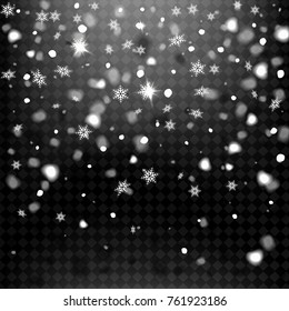 Realistic snow on a transparent background.