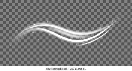 Tempestade de neve realista ou turbulências de vento isoladas em fundo transparente. Ilustração vetorial de espiral branca, onda, efeito de vórtice de curva. Símbolo de ar fresco, nevasca, velocidade de energia mágica, tornado