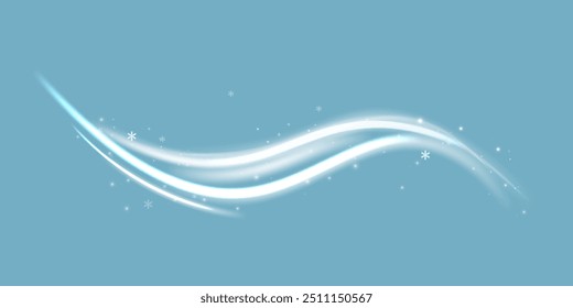 Realistic snow storm or wind swirls isolated on transparent background. Vector illustration of white spiral, wave, curve vortex effect. Symbol of fresh air, blizzard, magic power speed, tornado