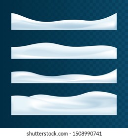 Realistic snowdrifts collection. Winter snowy abstract background. Frozen landscape with snow caps. Decoration for Christmas or New Year. Vector illustration.
