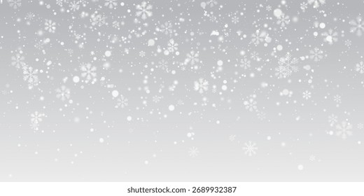 Superposición realista de la nevada en fondo transparente. Copos de nieve de invierno blancos y textura de polvo escarchado para un diseño festivo y estacional.
