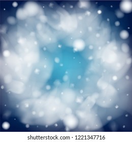 Realistic Snowfall Vector on Blue. Holidays Background, Christmas, New Year Sky. Realistic Snowfall Pattern, Falling Snowflakes Overlay. Christmas Dots Frame, Storm, Frost Effect Magic Ice Vector.