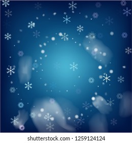 Realistic Snowfall Vector on Blue. Christmas, New Year Grunge Holidays Background. Realistic Snowfall Texture, Flying Snowflakes Overlay. Christmas Dots Frame, Storm, Frost Effect Magic Ice Vector.
