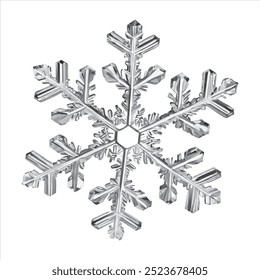 Realistic snowflake isolated on a transparent or white background. Vector design featuring frosty, icy details, perfect for winter, Christmas, and seasonal decorations.