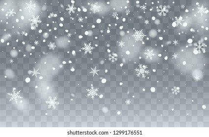 Realistic Snowflakes Background. Holiday Illustration for Merry Christmas Card. Background with Flying Snowflakes. Magic Blizzard Illustration Design.