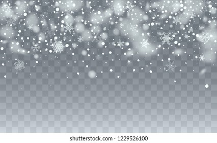 Realistic Snowflakes Background. Winter Snowy Vector Illustration. Realistic Falling Snow Background. Fantasy  Snowstorm Illustration Design.