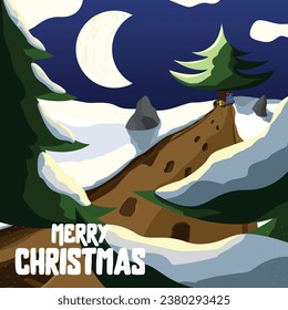 Realistic Snowy Merry Christmas Illustration