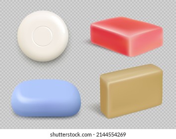 Realistic soap. Bathing hygienic items for self cleaning hand washing tools decent vector soap colored set