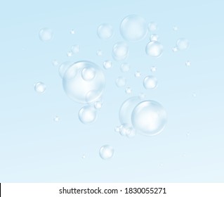 Realistic soap bubble isolated on transparent background. Real transparency effect. Water foam bubbles set. Vector illustration EPS10