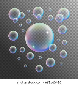 Realistic soap bubble isolated on transparent background. Vector illustration.