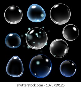 Realistic soap bubble on black background. vector soap bubble illustration. Soap Bubble set. Vector illustration