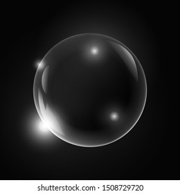 Realistic Soap Bubble on dark background. Vector illustration ready for your design.