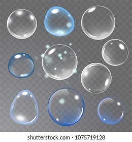 Realistic Soap Bubble On Transparent Background. Vector Soap Bubble Illustration. Soap Bubble Set. Vector Illustration