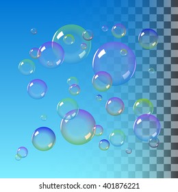 Realistic soap bubble with rainbow colors. vector illustration.