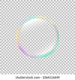 Realistic soap bubble with rainbow reflection. Isolated vector on a transparent background. Illustration with transparencies, gradient and effects.