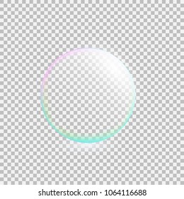 Realistic soap bubble with rainbow reflection. Isolated vector on a transparent background. Illustration with transparencies, gradient and effects.
