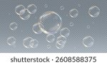 Realistic soap bubble vector illustration featuring a transparent, three-dimensional glossy ball. Clean and colourful with a rainbow shine, perfect for backgrounds, beauty products, or PNG overlays.