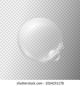 Realistic soap bubble. Vector illustration with transparencies, gradient and effects. Realistic oxygen texture.